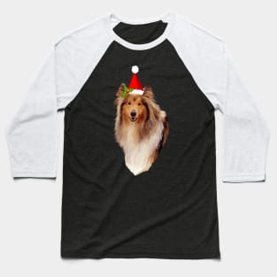 Christmas Holly Santa Collie Baseball T-Shirt